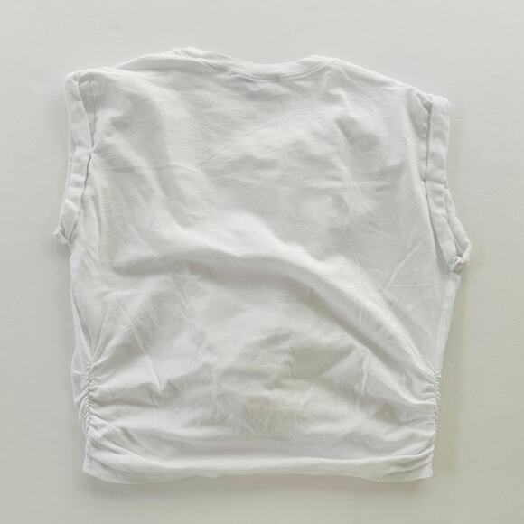 FRAME Knotted Rolled Tee Cotton Cap Sleeve T-Shirt White Size Small Crewneck - Picture 5 of 5